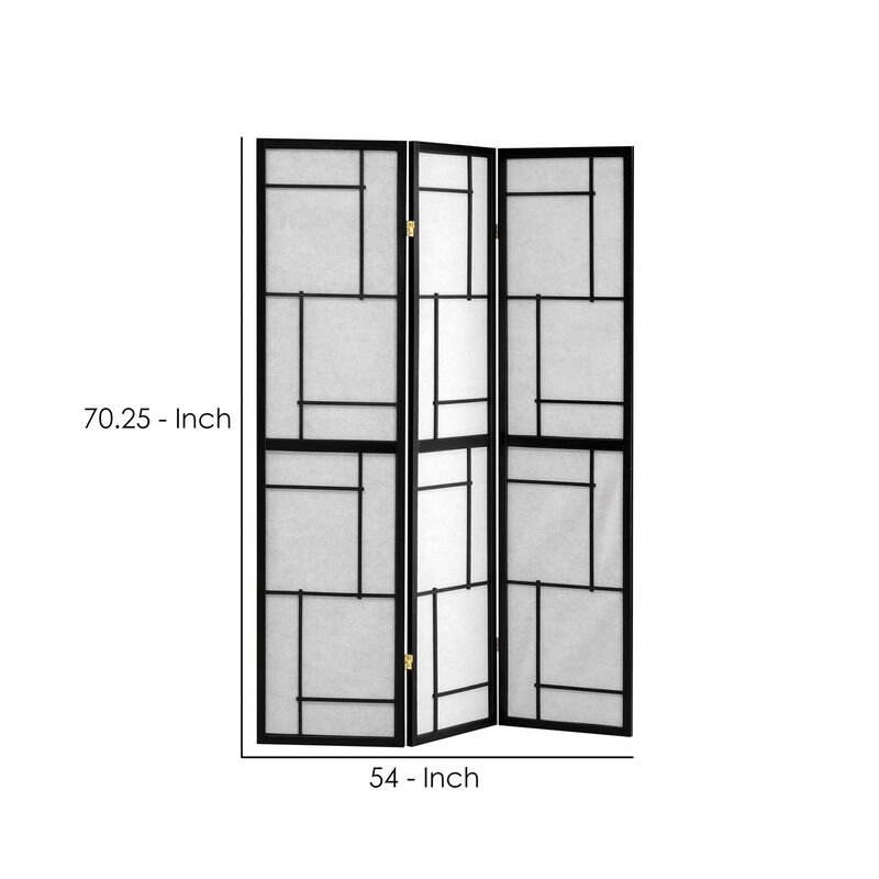 Stylish 3 Panel Wooden Folding Screen, Black