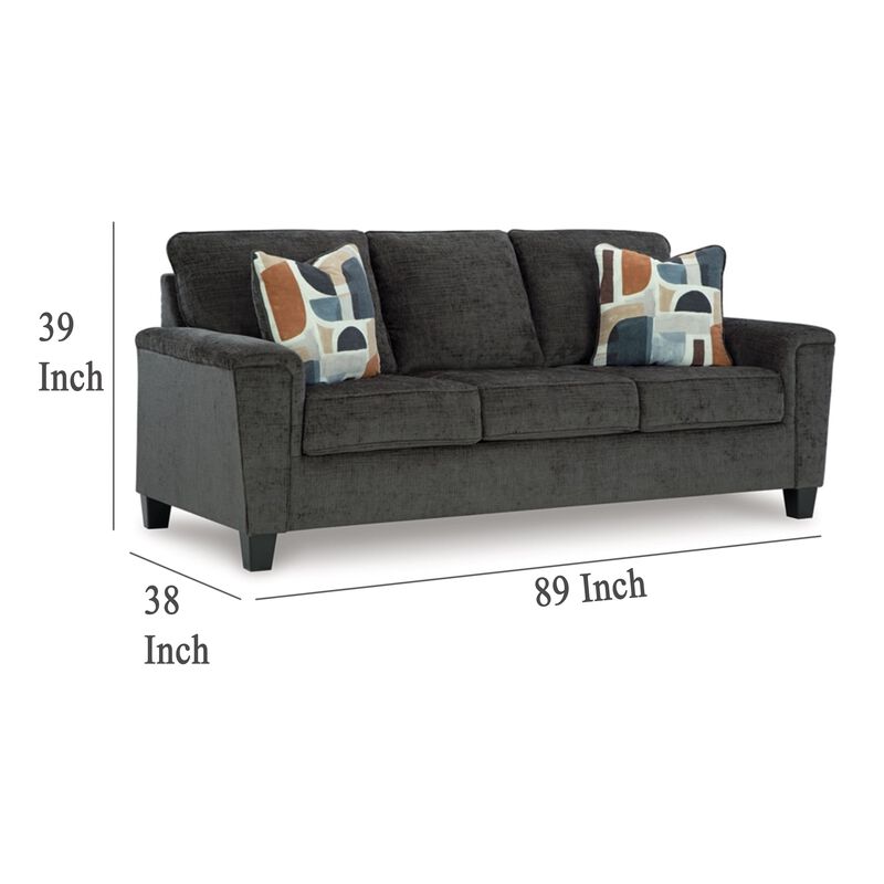 Erin Sofa, 2 Accent Throw Pillows, 89 Inch Plush Dark Gray Polyester