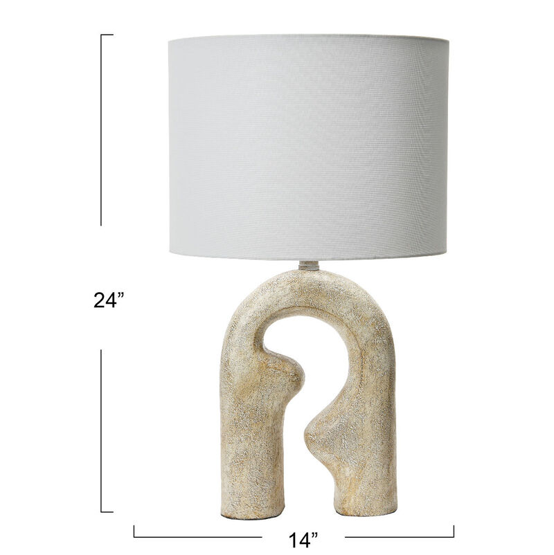 Abstract Resin Table Lamp with Linen Drum Shade, Distressed Natural image number 2