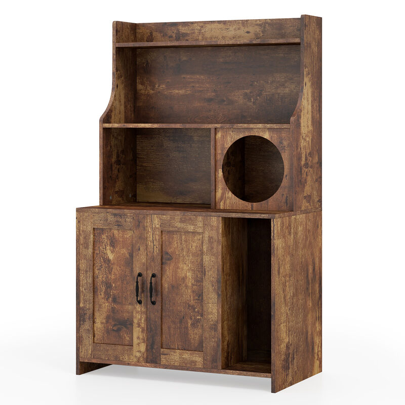 Modern Cat Litter Box Cover with Storage &ndash; Industrial Wooden Cabinet image number 4