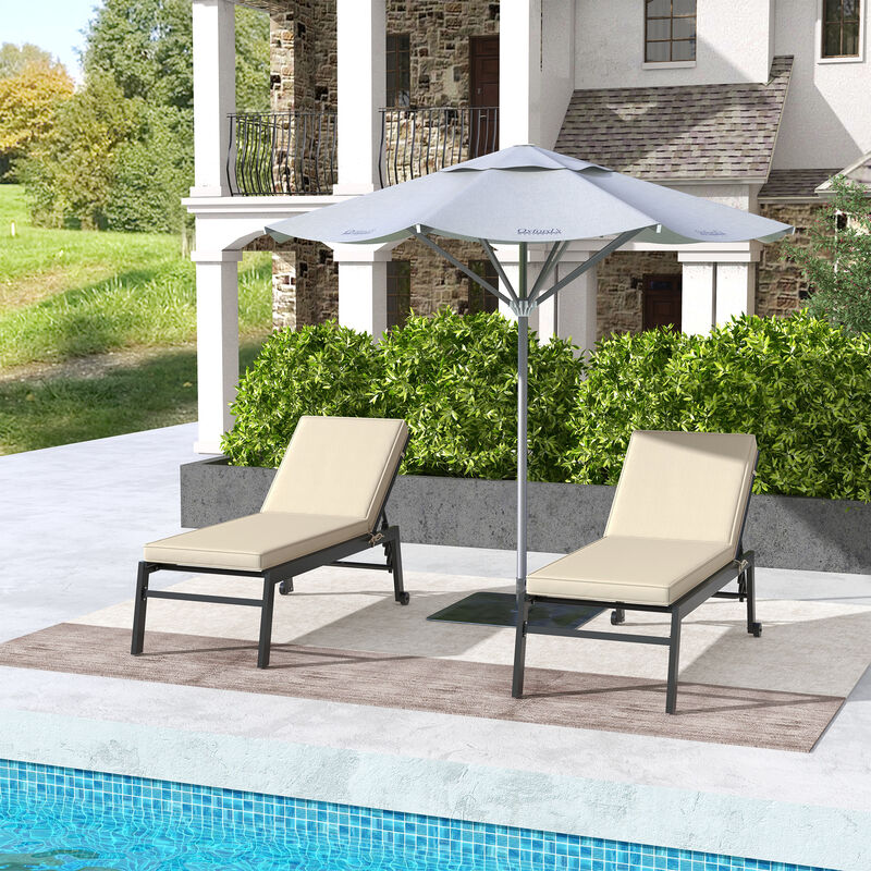 Outsunny 2 Patio Chaise Lounge Chair Cushions with Backrests, Replacement Patio Cushions with Ties for Outdoor Poolside Lounge Chair, Beige
