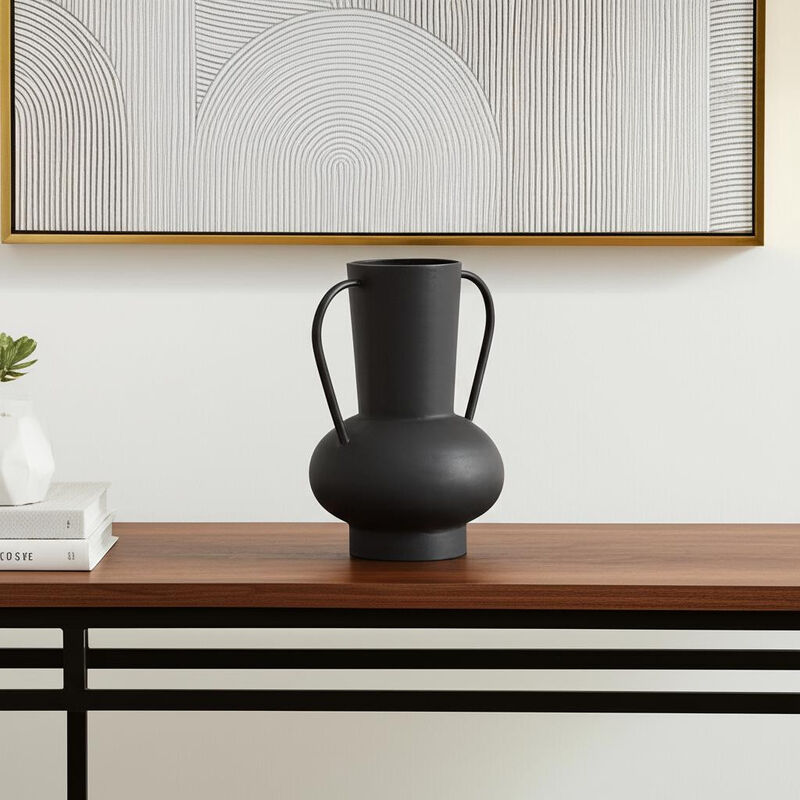 HomeRoots 11" Black Amphora Metal Table Vase image number 1