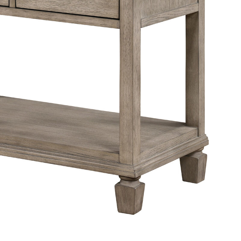 Cely Nightstand, 2 Drawers with Lower Open Shelf, Gray Oak Veneer - Benzara