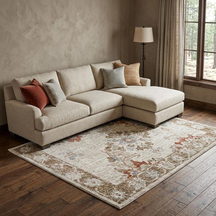 HomeRoots Floral Power Loom Distressed Area Rug With Fringe