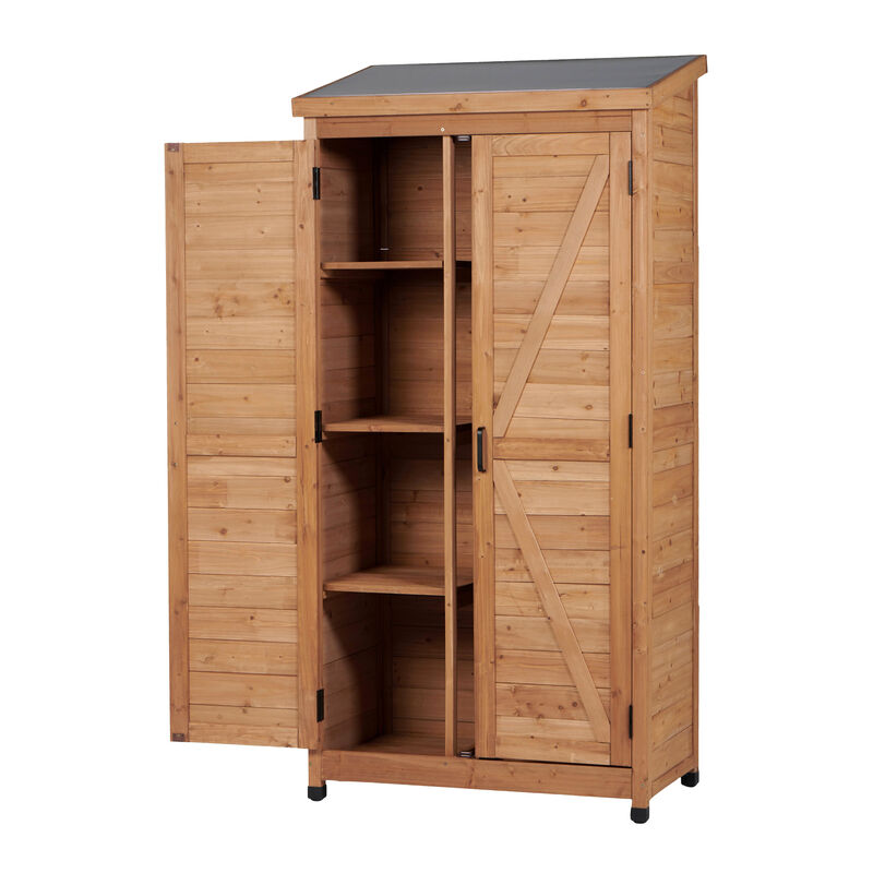 WOW PIONEER Spacious Tall Vertical Outdoor Wooden Storage Shed with Sloped Metal Top for Backyard Garden Patio Lawn Tool and Supply Organization image number 9