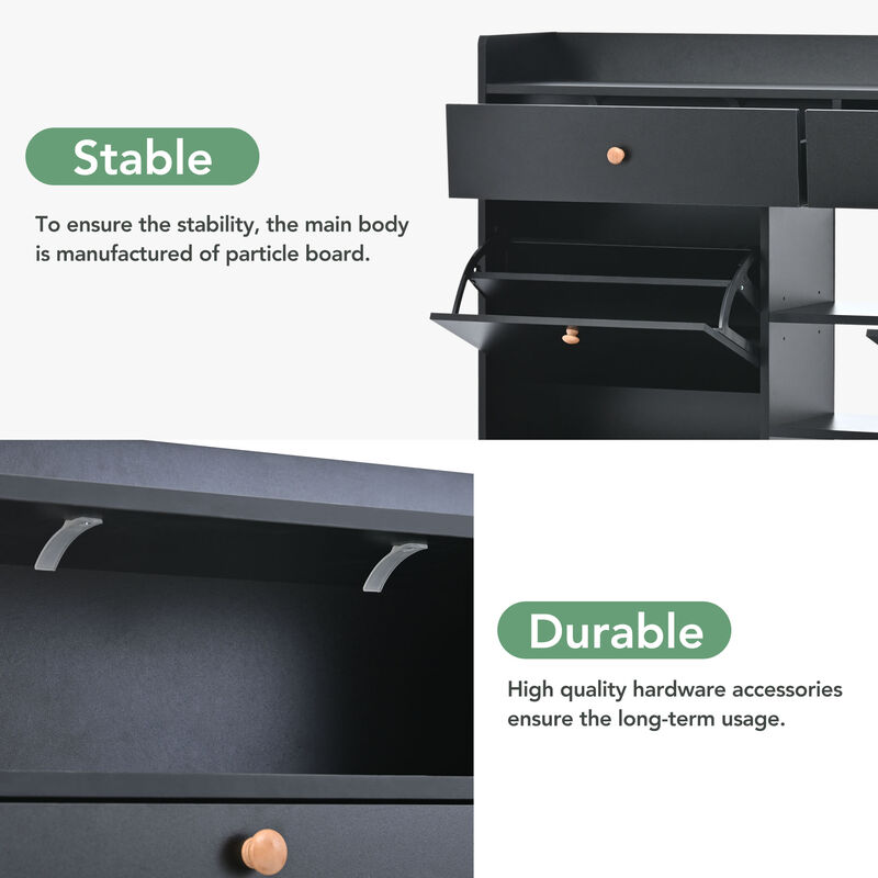 Merax Modern Shoe Cabinet with 4 Flip Drawers,Multifunctional 2-Tier Shoe Storage Organizer with Drawers