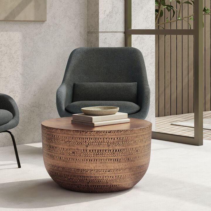 Johnsen 29.5 inch Wide Boho Metal Coffee Table in Antique Copper Iron, Assembled