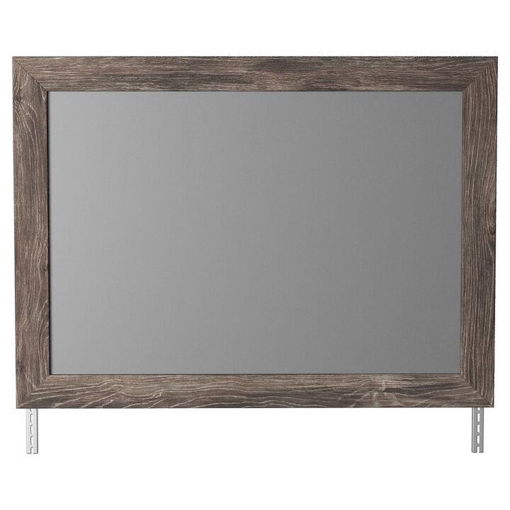 Bedroom Mirror with Replicated Grain Details, Rustic Gray - Benzara