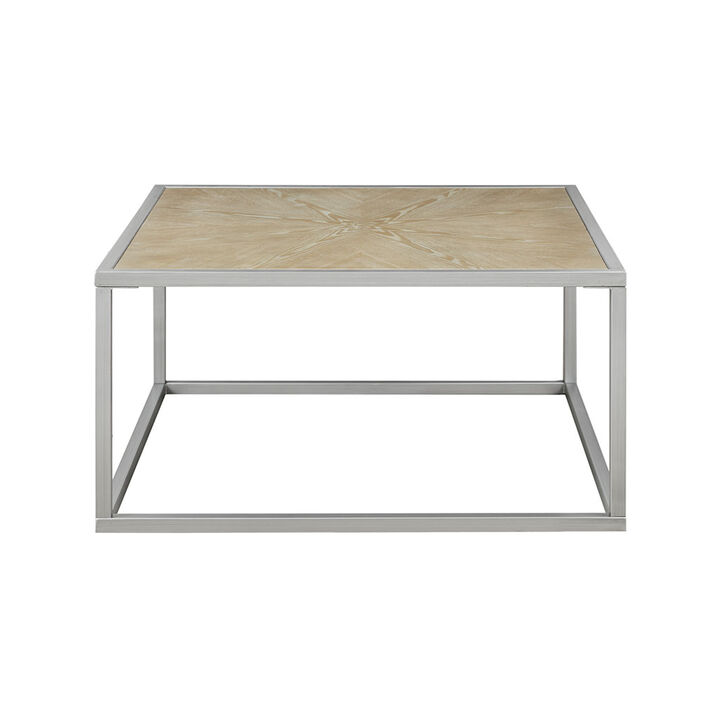 Gracie Mills Hamza Rectangular Cocktail Coffee Table with Silver Metal Base