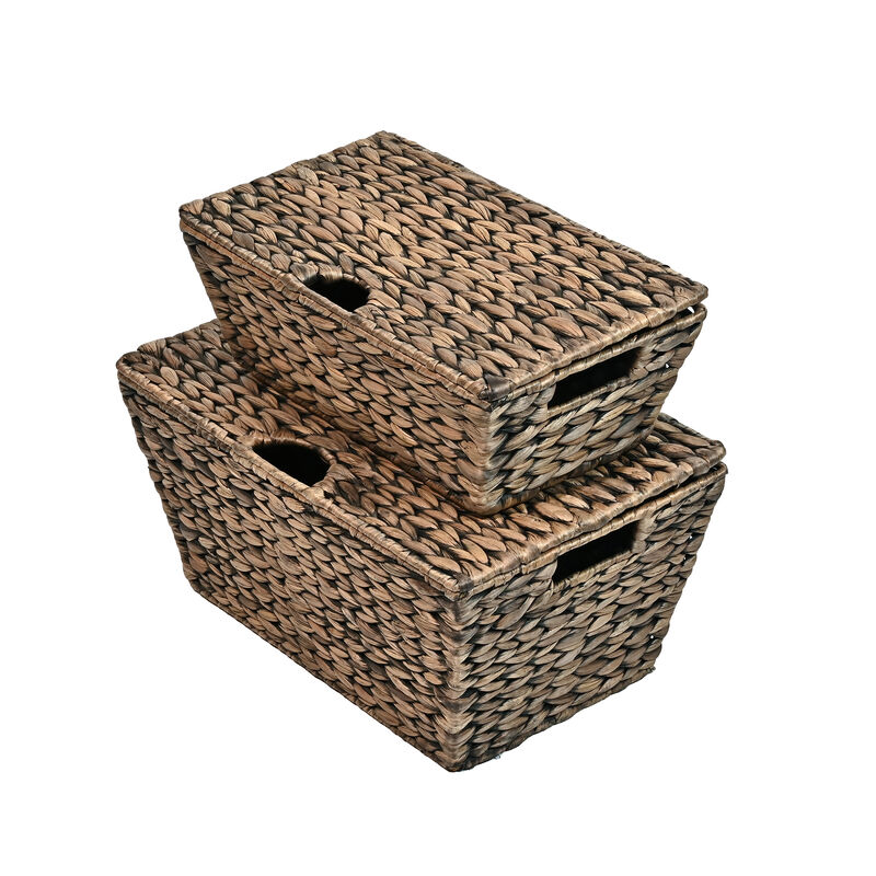 Wilder Classic Farmhouse Woven Hyacinth Rectangular Storage Baskets with Lids and Handles