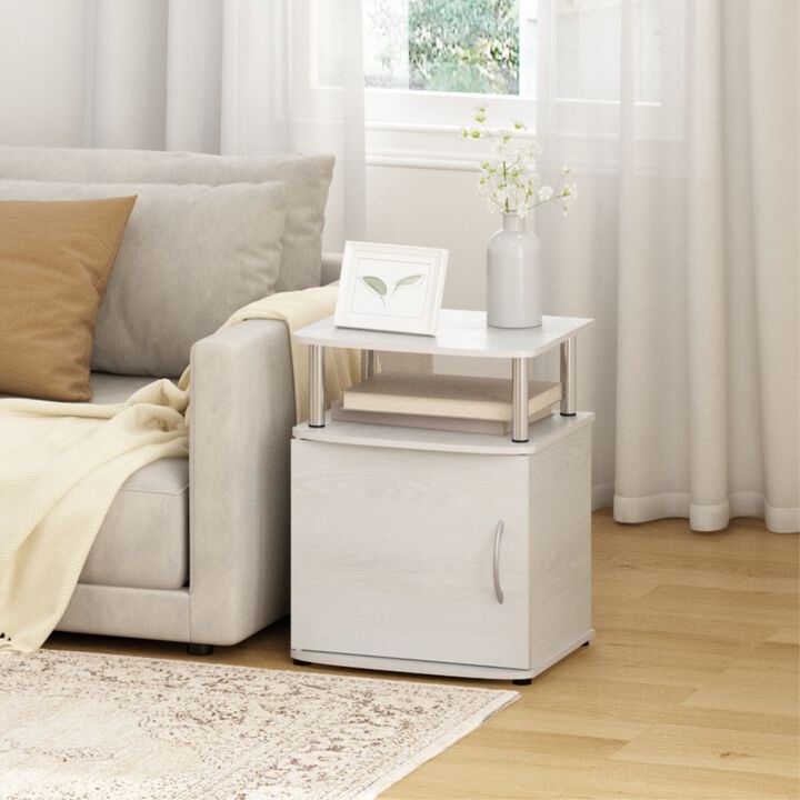 Furinno Jaya End Side Sofa Table/Nightstand with Door, 2-Pack, White Oak/Stainless Steel Tubes