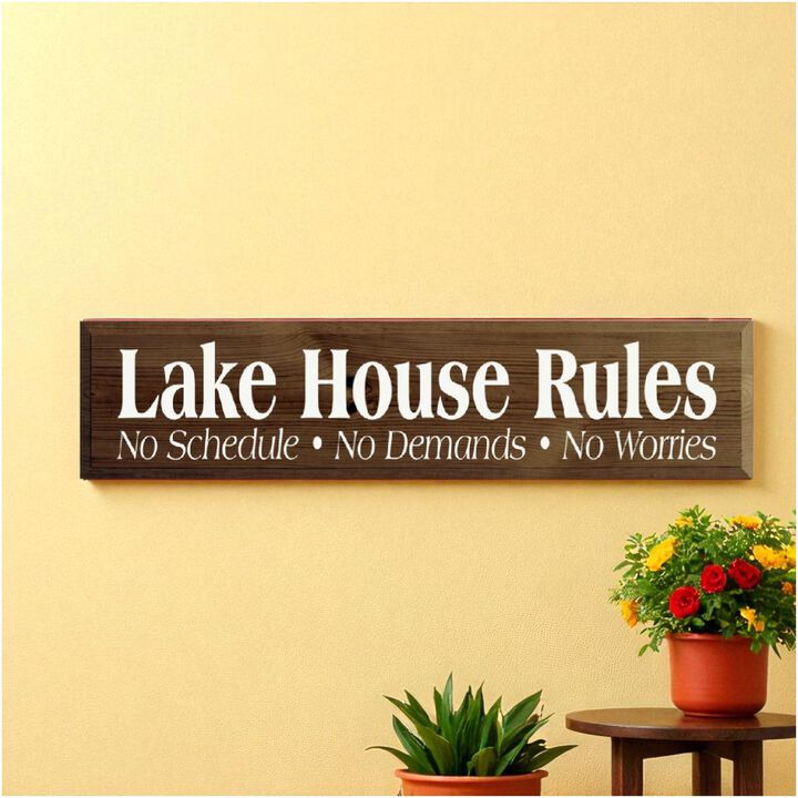 Lake House Rules Wooden Sign Rustic Cabin Cottage Wall Decor with Relaxing Quote