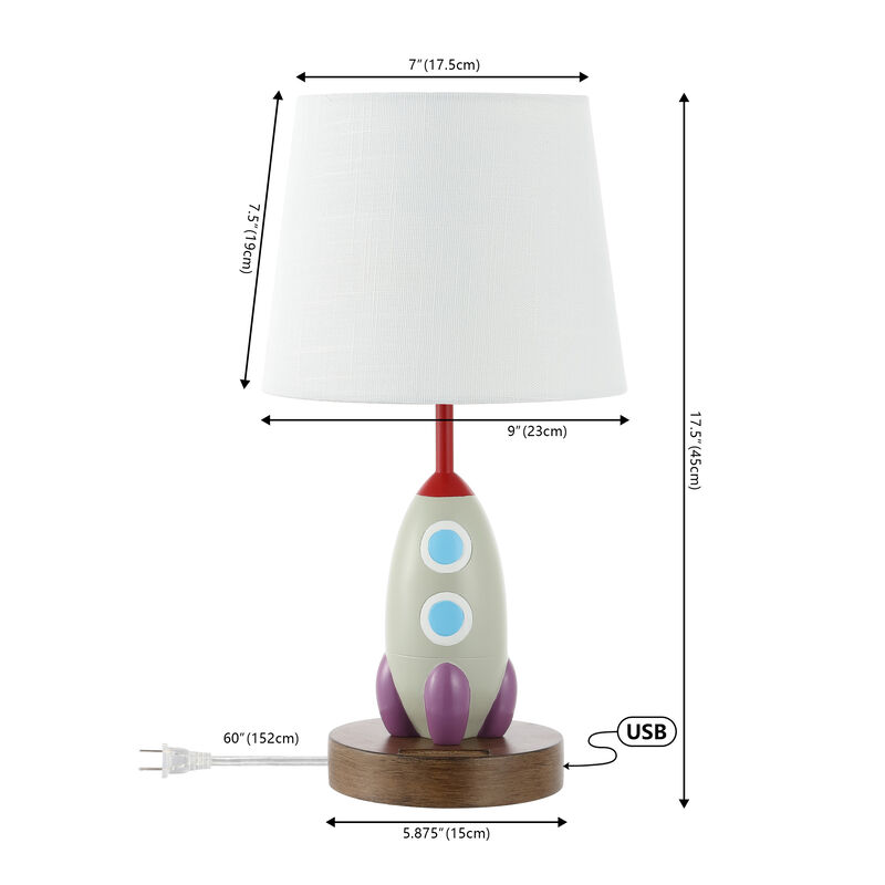 Houston Coastal Style Iron/Resin Rocket LED Kids' Table Lamp with Phone Stand and USB Charging Port