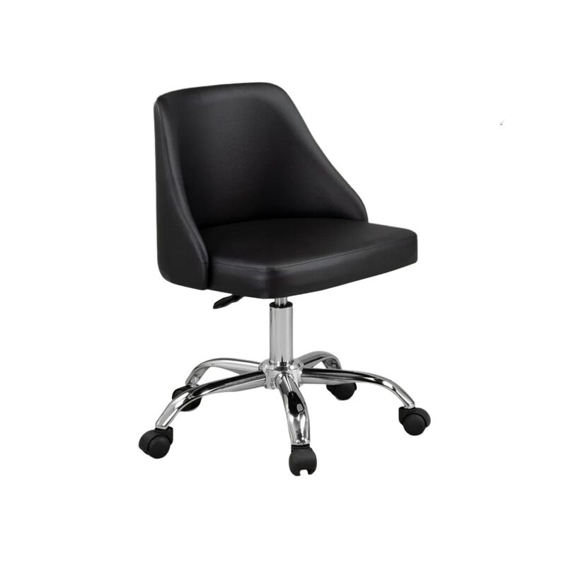 Yim 22 Inch Adjustable Swivel Office Chair, Black Faux Leather, Chrome Base - Benzara