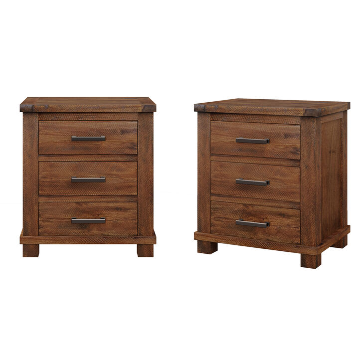 Merax Reclaimed Pine 3-Drawer Nightstand with Antique Zinc Pulls &ndash; Rustic Distressed Finish
