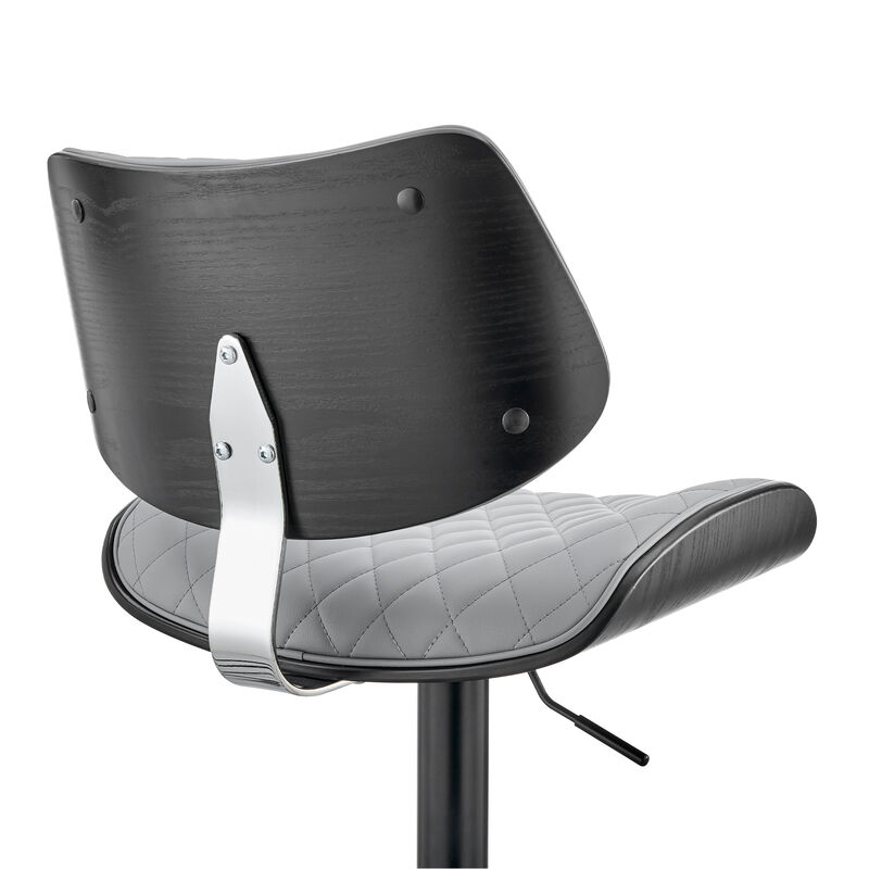 Leland Adjustable Gray Faux Leather and Black Finish Stool image number 6
