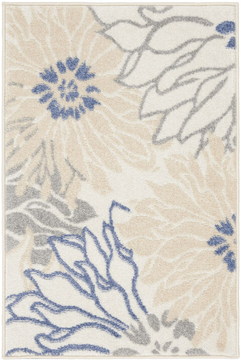 2 X 3 cream Floral Power Loom Distressed Area Rug