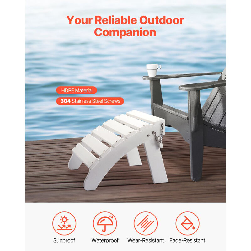 Outdoor Adirondack Ottoman, HDPE Plastic Foot Rest for Porch, Pool & Backyard - White image number 3