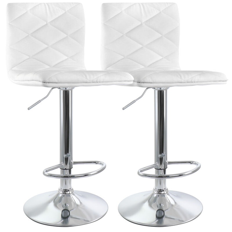 Elama 2 Piece Adjustable Diamond Tufted Faux Leather Bar Stool in White with Chrome Base image number 1