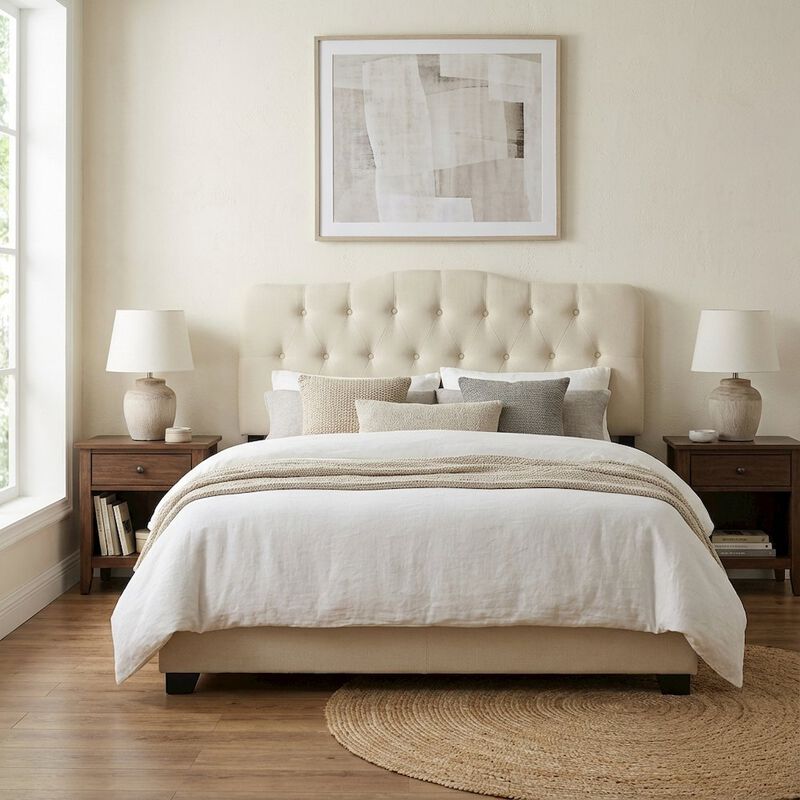 Upholstered Queen Fabric Headboard with Padded Design and Sturdy Construction image number 3