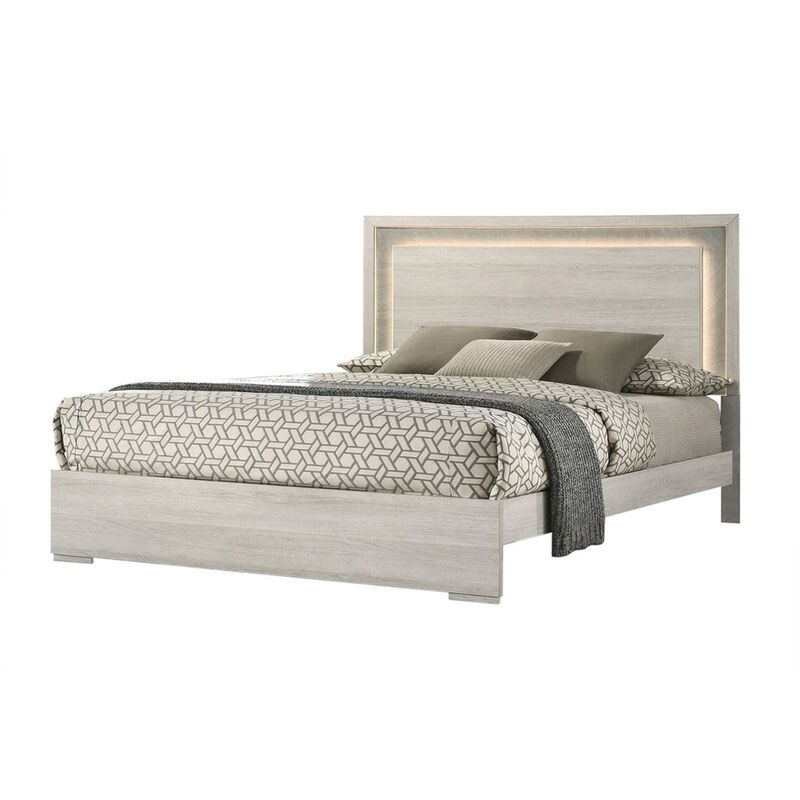 Queen Bedroom Set, White Wash, Stone Gray, 2 Piece Set with Nightstand image number 5