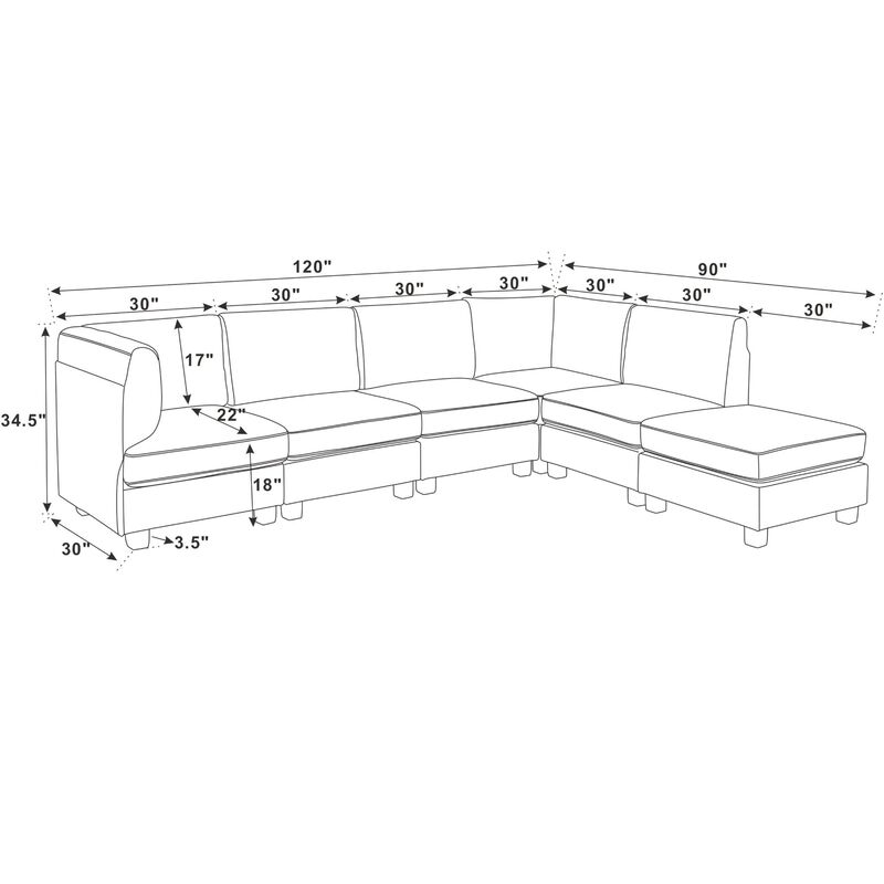 Drudjo L‑Shape Configurable Removable Cushions Sectional Sofa image number 9
