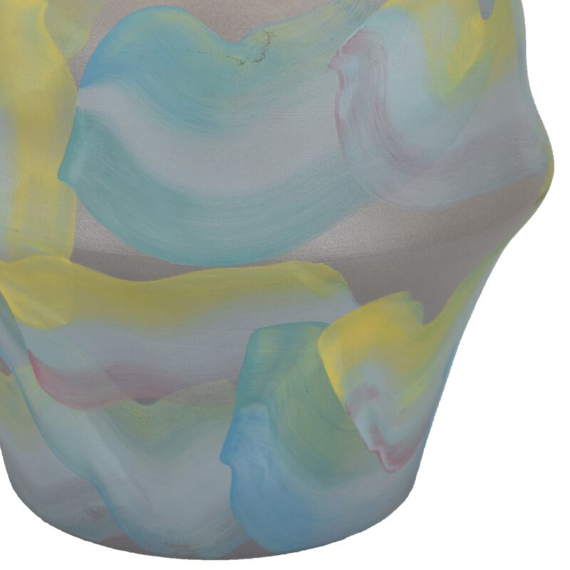 Accent Flower Vase, Brushstroke Pattern Blue Yellow Ceramic, 10 Inch - Benzara