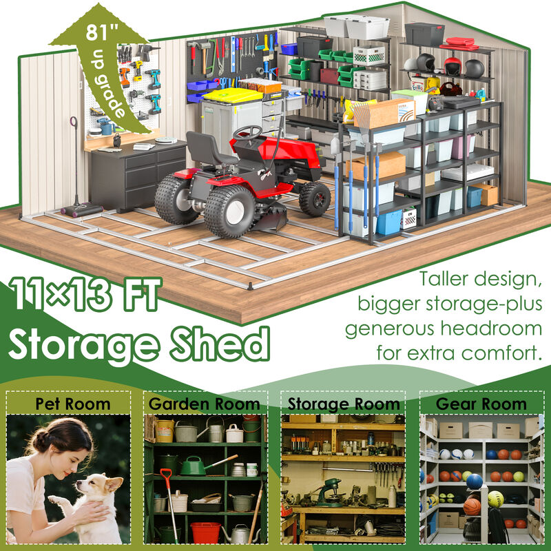11x13 FT Metal Storage Shed with Reinforced Floor Frame image number 7