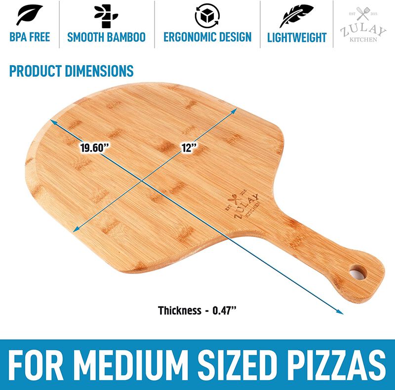 Authentic Bamboo Pizza Paddle With Easy Glide Edges & Handle For Baking (Medium 12") image number 3
