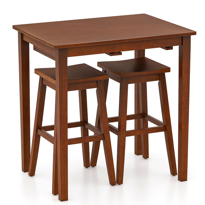 3-Piece Bar Table Set with Pub Table and 2 Saddle Stools for Home or Kitchen Bar Setup