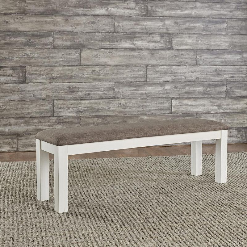 Liberty Furniture Brook Bay Upholstered Dining Bench in Textured White w/ Carbon Gray Top image number 1