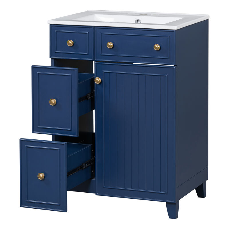 Whisen 24" Bathroom Storage Cabinet Bathroom Vanity with Ceramic Sink and 2 Drawers