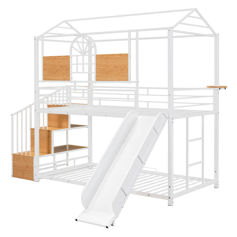 Merax Metal House Bunk Bed with Slide and Storage Stair image number 3