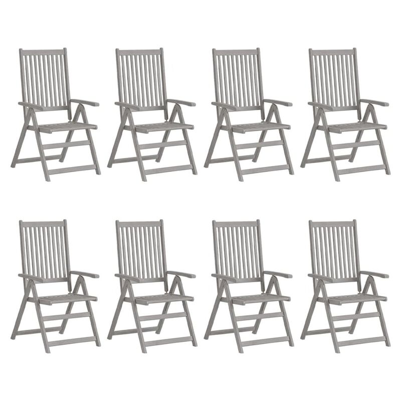 Garden Chair Set of 8 Grey Solid Acacia wood, 100% polyester fabric