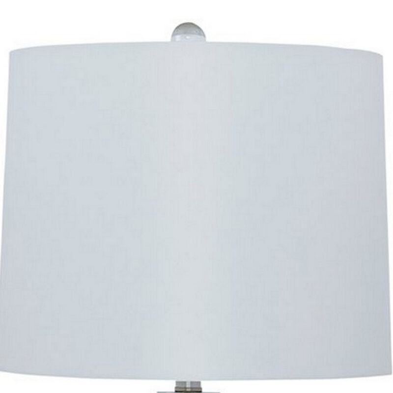Sculptured Glass Frame Table Lamp with Fabric Shade, Gray and White-Benzara image number 2