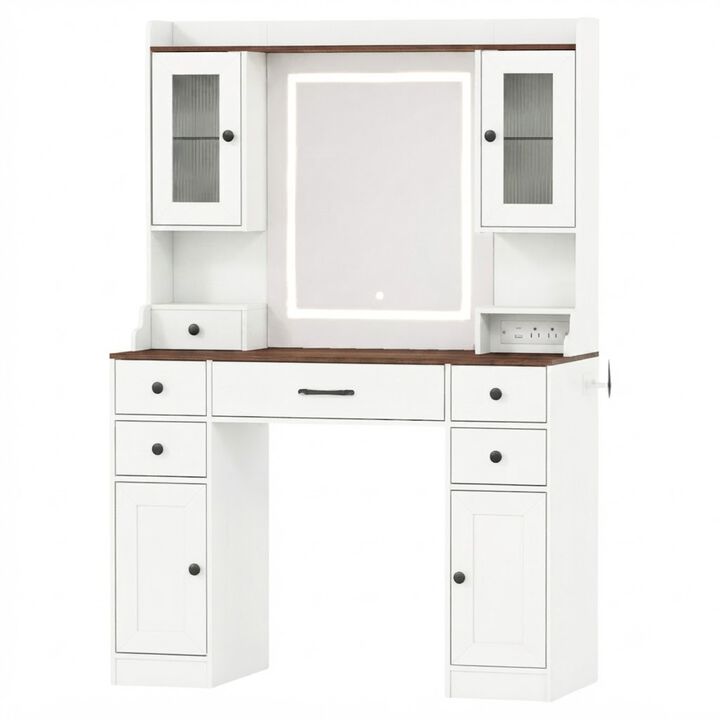 Vanity Dressing Table with Power Outlets and 3 Color Lighting Modes