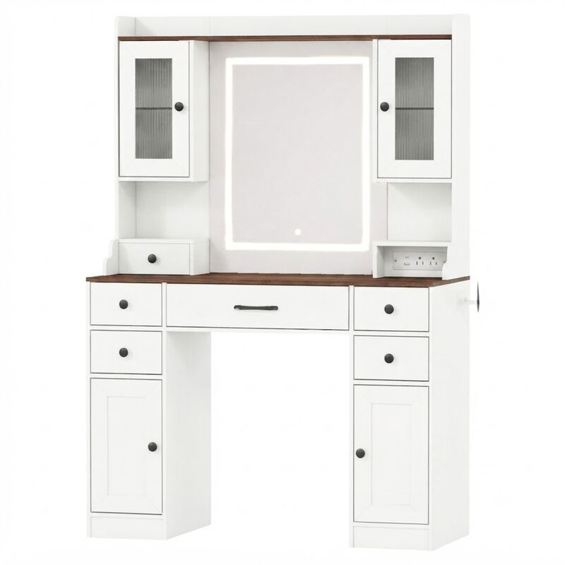 Vanity Dressing Table with Power Outlets and 3 Color Lighting Modes image number 0