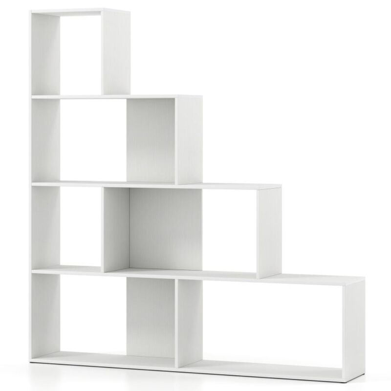 Hivvago 4-Tier Bookshelf Stair Bookcase with 6 Cubes Display Rack