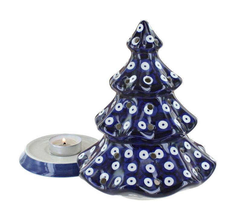 Blue Rose Polish Pottery Snow Flurry Tree Luminary