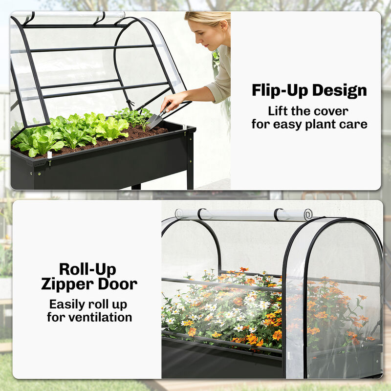 Hivvago Elevated Metal Garden Box with Flip-Up Cover and Drainage image number 5