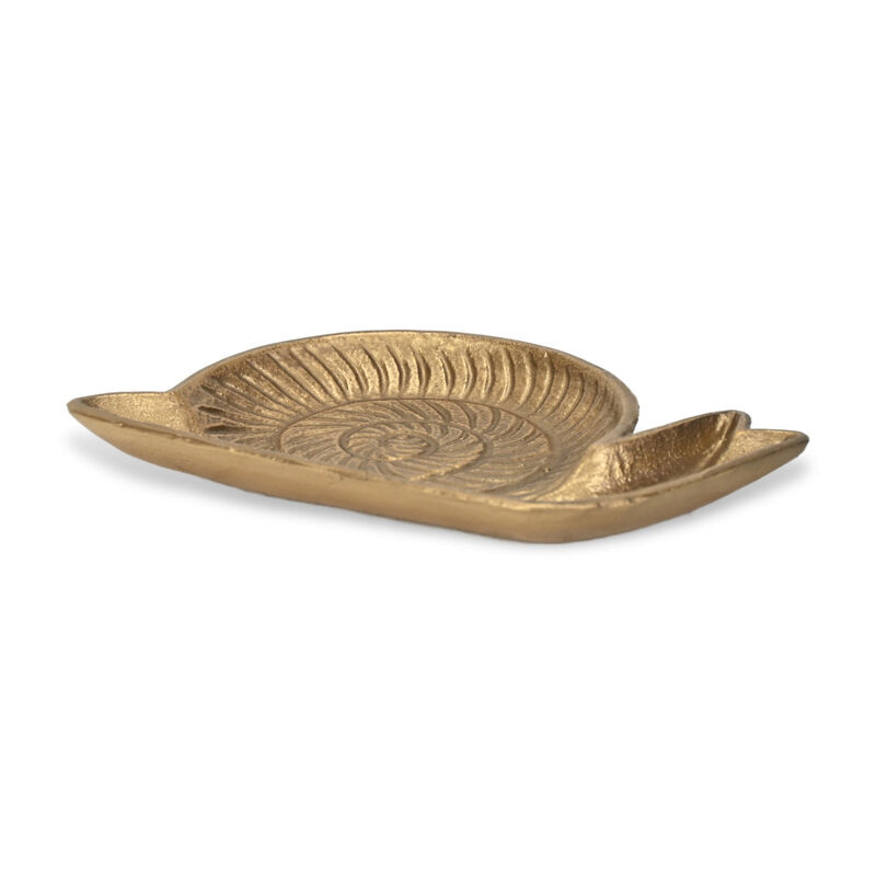 HomeRoots 7" Antiqued Gold Cast Iron Snail Trinket Tray image number 2