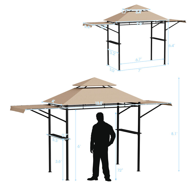 13.5 x 4 Feet Patio BBQ Grill Gazebo Canopy with Dual Side Awnings