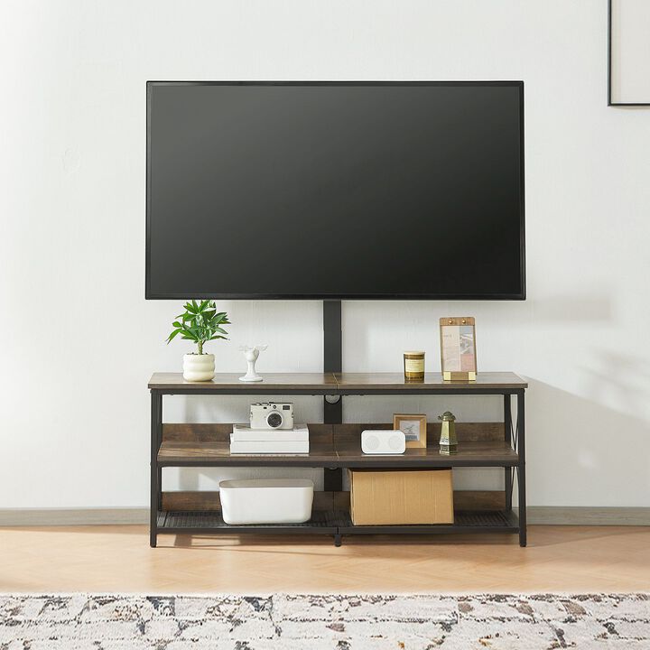 Entertainment Center with TV Mount for Up to 75 Inch TVs, 3-Tier Storage & Power Outlet-Brown