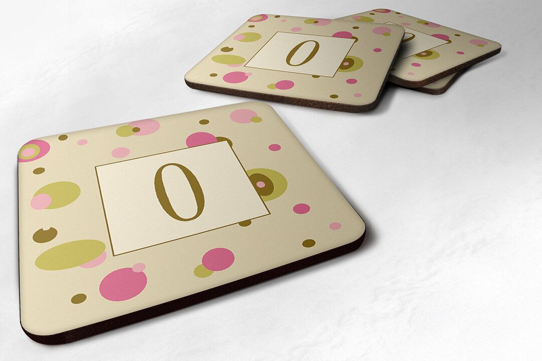Caroline's Treasures CJ1004-OFC Monogram-Tan Dots Foam Coasters (Set of 4), Initial Letter O, 3.5 H x 3.5 W, Multicolor