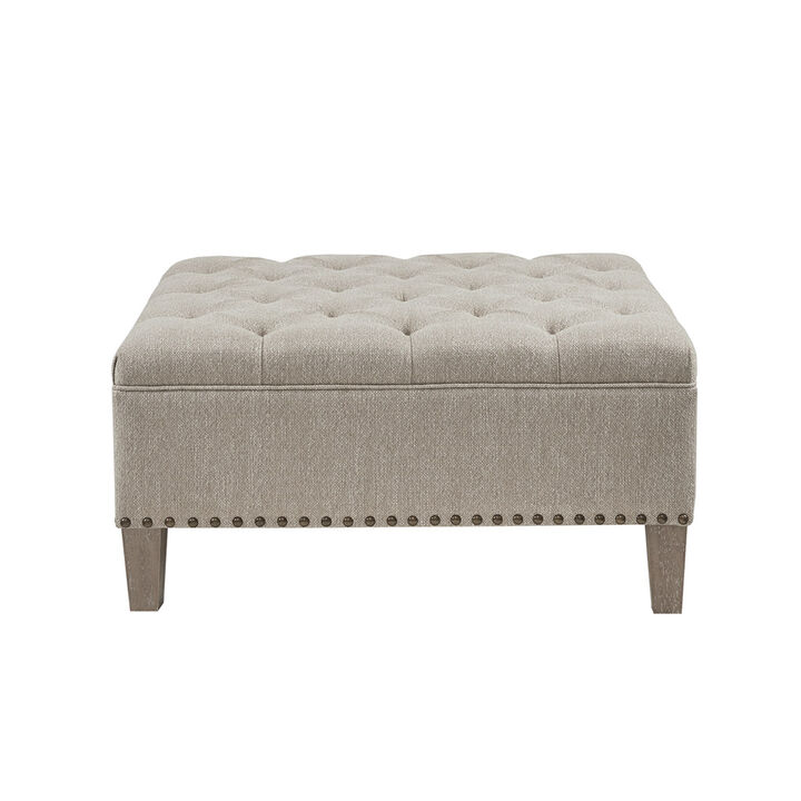 Gracie Mills Farley Button Tufted Square Cocktail Ottoman with Nailhead Accent