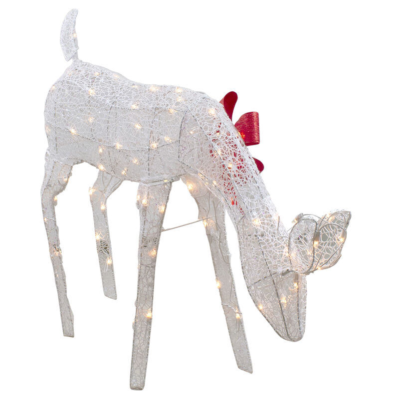 37" Lighted White Mesh Feeding Doe Outdoor Christmas Decoration - Clear Lights