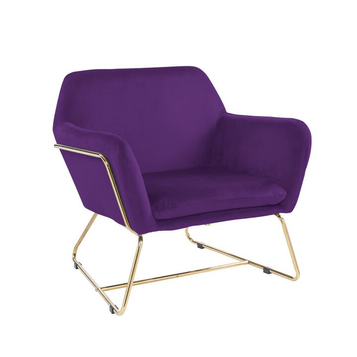 Zoey 30 Inch Modern Accent Chair with Gold Metal Frame and Purple Velvet-Benzara