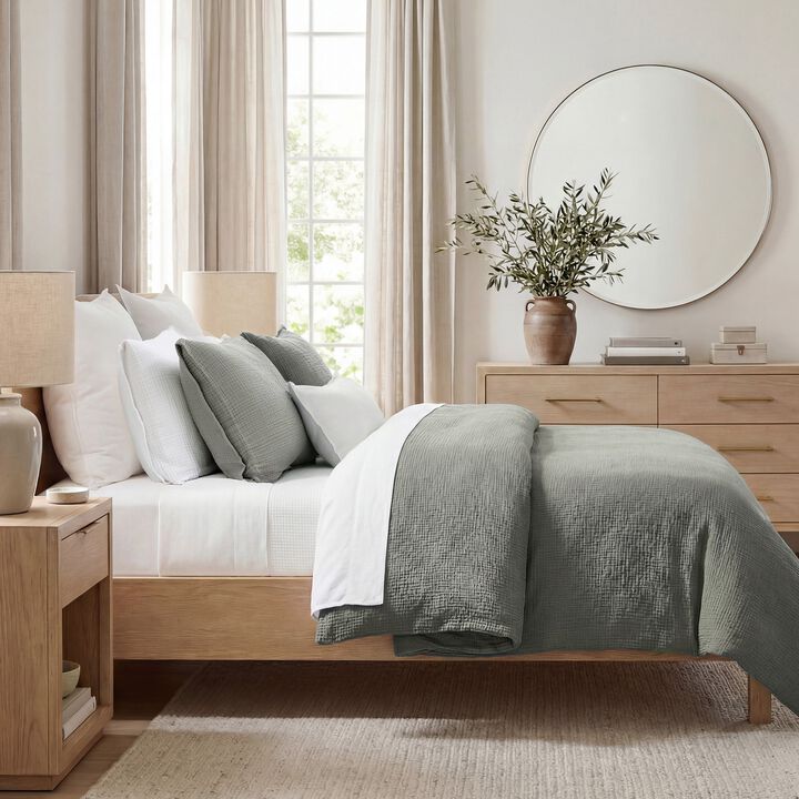 Cotton Voile Sage Queen Comforter Set