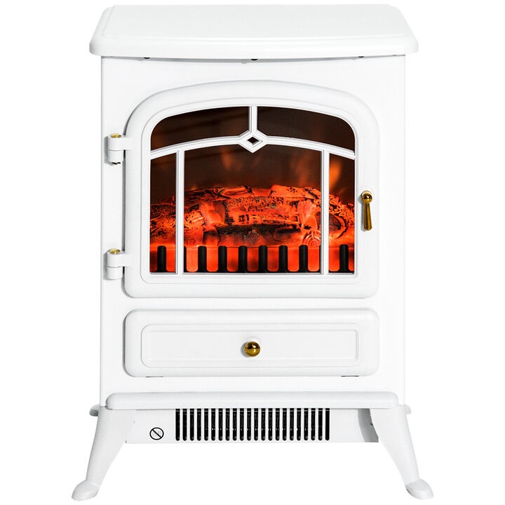 HOMCOM 22" Electric Fireplace Heater, Freestanding Fire Place Stove with Realistic LED Flames and Logs, and Overheating Protection, 750W/1500W, White