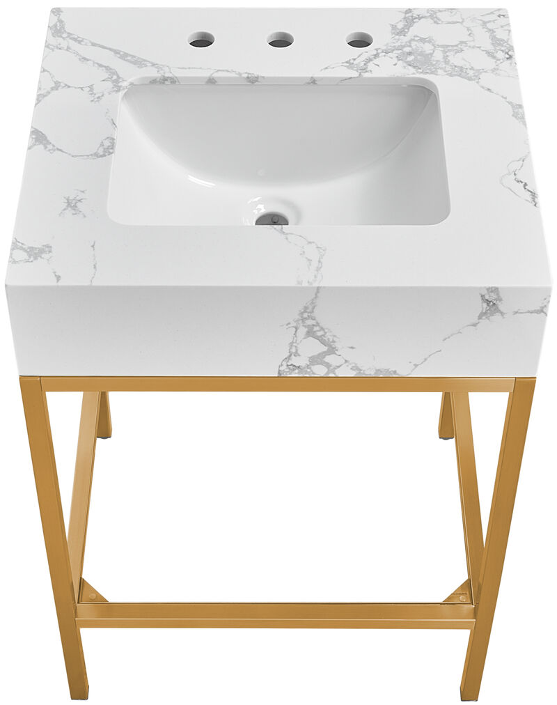 Meridian Furniture Marmo White Engineered Marble Bathroom Vanity image number 4